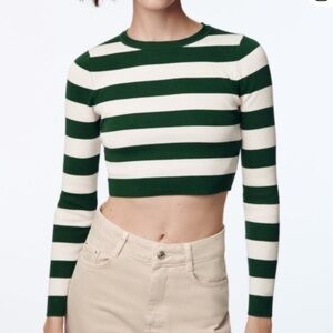 Zara Green & Cream Crop Top